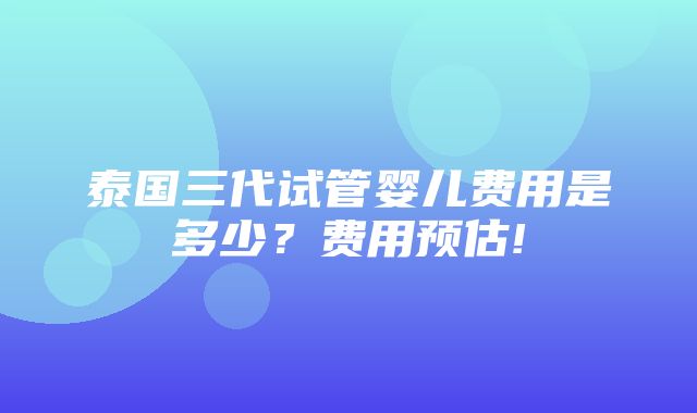 泰国三代试管婴儿费用是多少？费用预估!