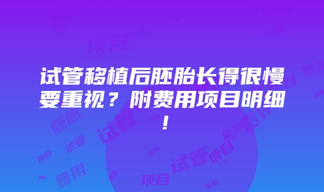 试管移植后胚胎长得很慢要重视？附费用项目明细！