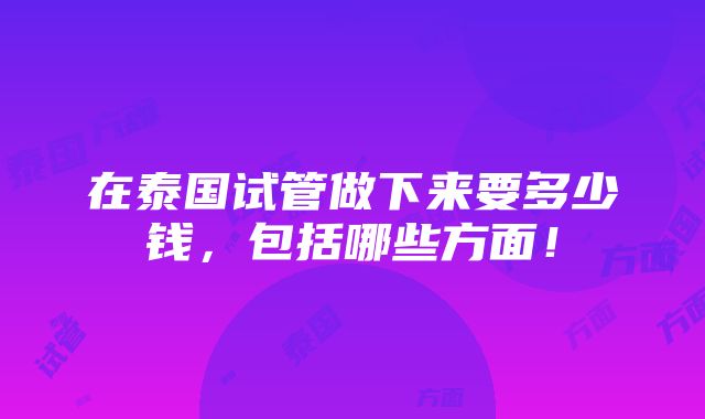 在泰国试管做下来要多少钱，包括哪些方面！