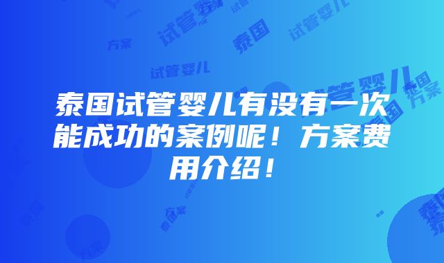 泰国试管婴儿有没有一次能成功的案例呢！方案费用介绍！