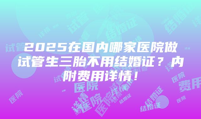 2025在国内哪家医院做试管生三胎不用结婚证？内附费用详情！