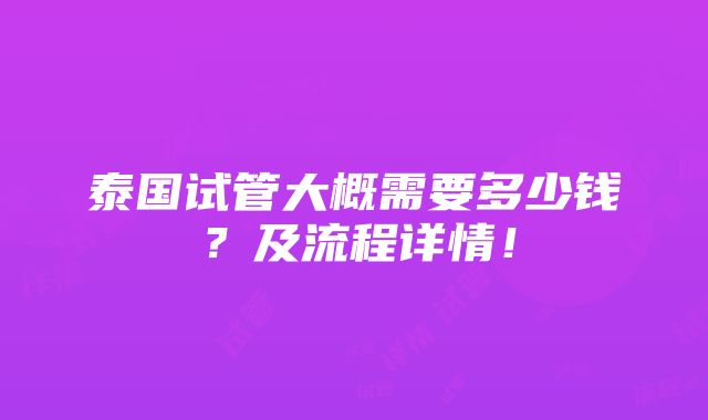 泰国试管大概需要多少钱？及流程详情！