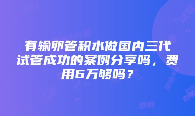 有输卵管积水做国内三代试管成功的案例分享吗，费用6万够吗？