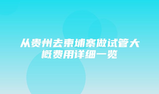 从贵州去柬埔寨做试管大概费用详细一览