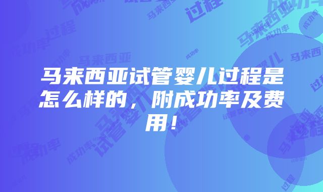 马来西亚试管婴儿过程是怎么样的，附成功率及费用！