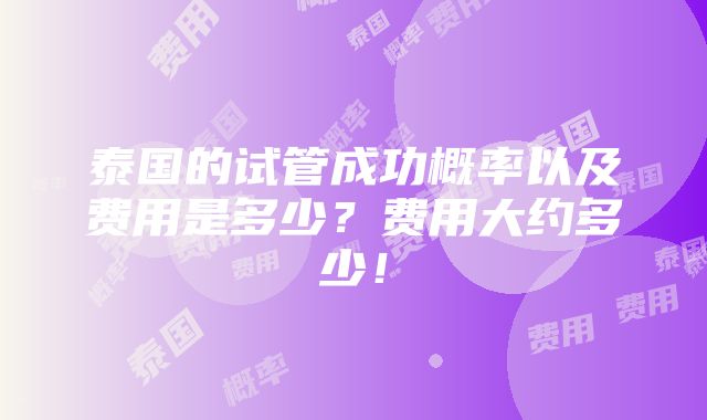 泰国的试管成功概率以及费用是多少？费用大约多少！