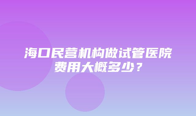 海口民营机构做试管医院费用大概多少？