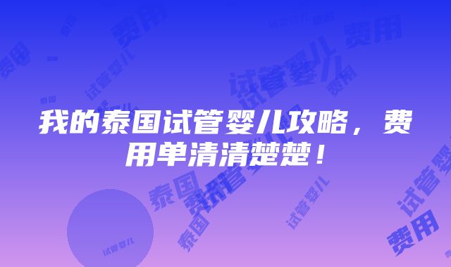 我的泰国试管婴儿攻略，费用单清清楚楚！