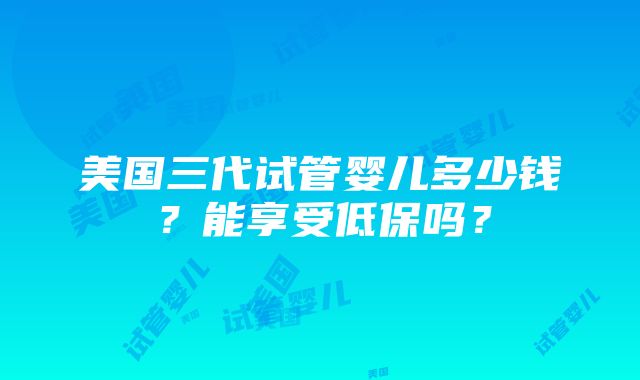 美国三代试管婴儿多少钱？能享受低保吗？