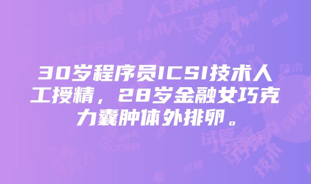 30岁程序员ICSI技术人工授精，28岁金融女巧克力囊肿体外排卵。