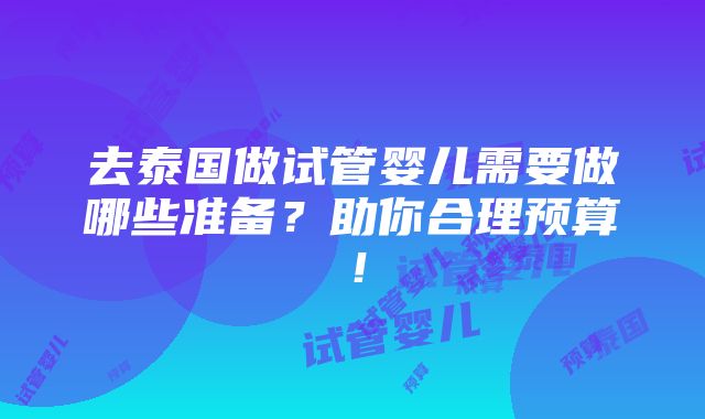 去泰国做试管婴儿需要做哪些准备？助你合理预算！