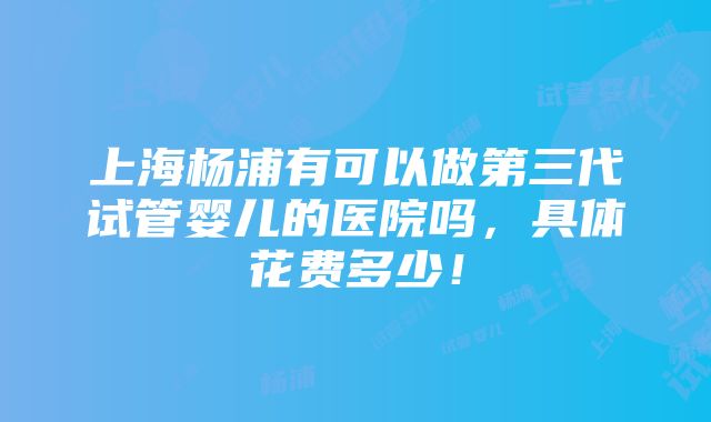 上海杨浦有可以做第三代试管婴儿的医院吗，具体花费多少！