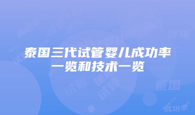 泰国三代试管婴儿成功率一览和技术一览