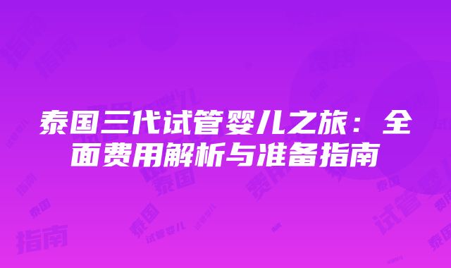 泰国三代试管婴儿之旅：全面费用解析与准备指南