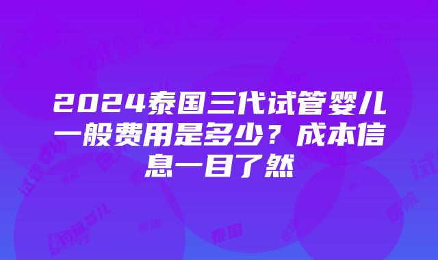 2024泰国三代试管婴儿一般费用是多少？成本信息一目了然