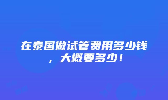 在泰国做试管费用多少钱，大概要多少！