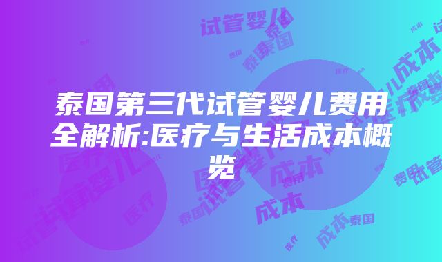 泰国第三代试管婴儿费用全解析:医疗与生活成本概览