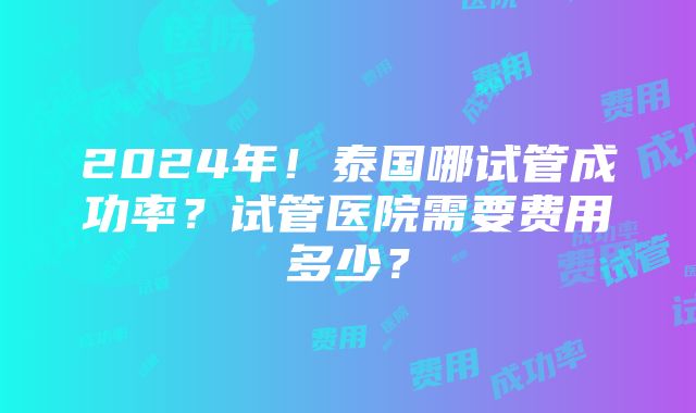 2024年！泰国哪试管成功率？试管医院需要费用多少？