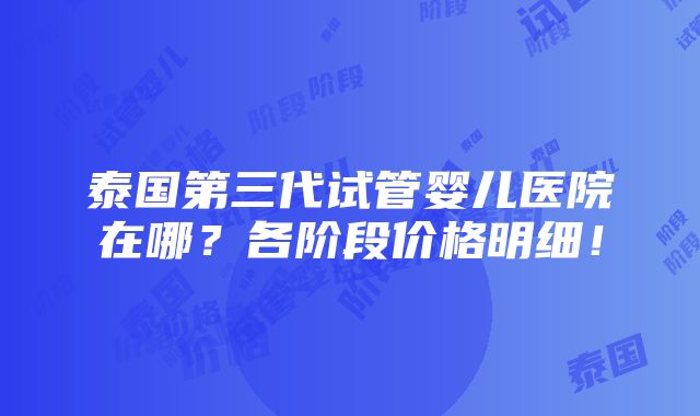 泰国第三代试管婴儿医院在哪？各阶段价格明细！