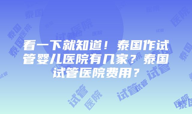 看一下就知道！泰国作试管婴儿医院有几家？泰国试管医院费用？