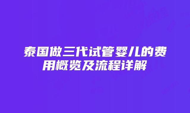 泰国做三代试管婴儿的费用概览及流程详解