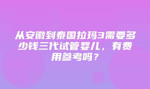 从安徽到泰国拉玛3需要多少钱三代试管婴儿，有费用参考吗？