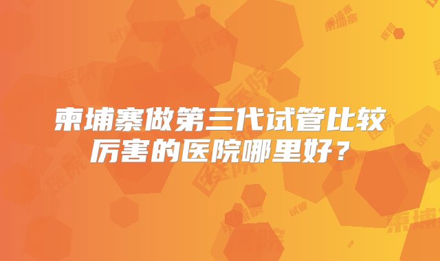 柬埔寨做第三代试管比较厉害的医院哪里好？