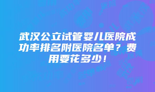 武汉公立试管婴儿医院成功率排名附医院名单？费用要花多少！