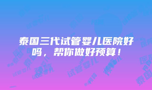 泰国三代试管婴儿医院好吗，帮你做好预算！