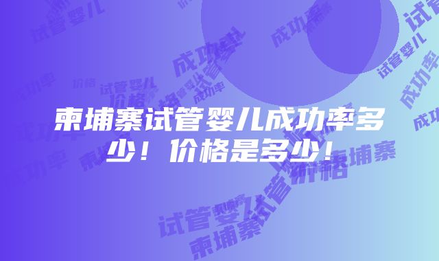 柬埔寨试管婴儿成功率多少！价格是多少！