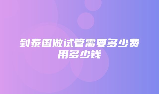 到泰国做试管需要多少费用多少钱