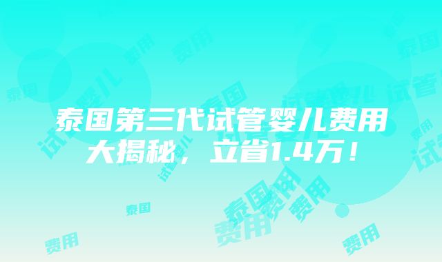 泰国第三代试管婴儿费用大揭秘，立省1.4万！