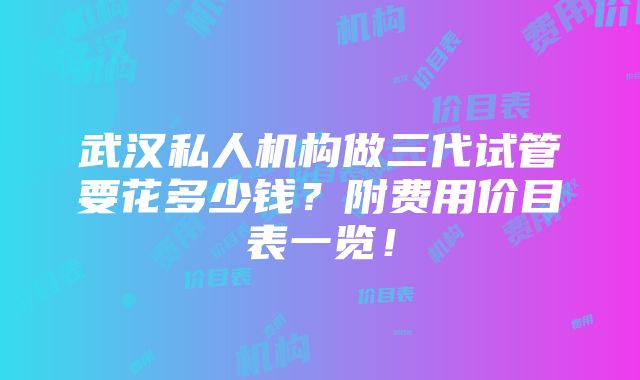 武汉私人机构做三代试管要花多少钱？附费用价目表一览！