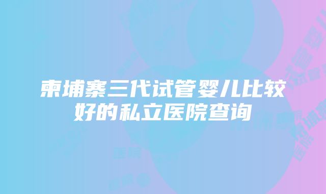 柬埔寨三代试管婴儿比较好的私立医院查询