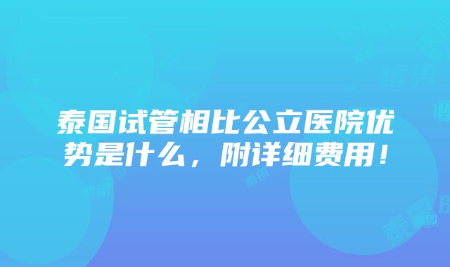 泰国试管相比公立医院优势是什么，附详细费用！