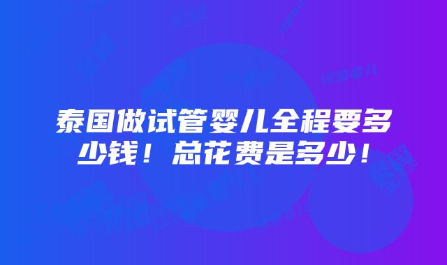 泰国做试管婴儿全程要多少钱！总花费是多少！