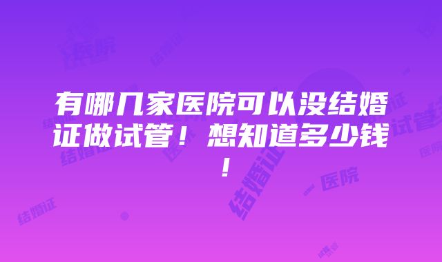 有哪几家医院可以没结婚证做试管！想知道多少钱！