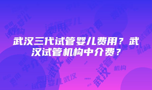 武汉三代试管婴儿费用？武汉试管机构中介费？