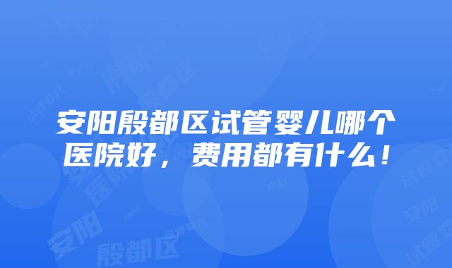 安阳殷都区试管婴儿哪个医院好，费用都有什么！