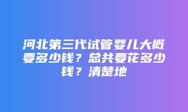 河北第三代试管婴儿大概要多少钱？总共要花多少钱？清楚地