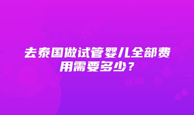 去泰国做试管婴儿全部费用需要多少？