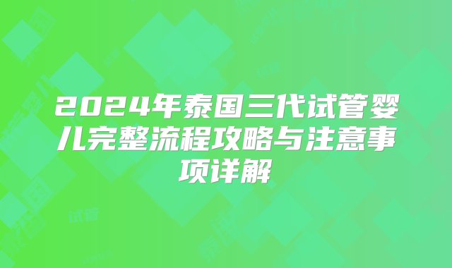 2024年泰国三代试管婴儿完整流程攻略与注意事项详解