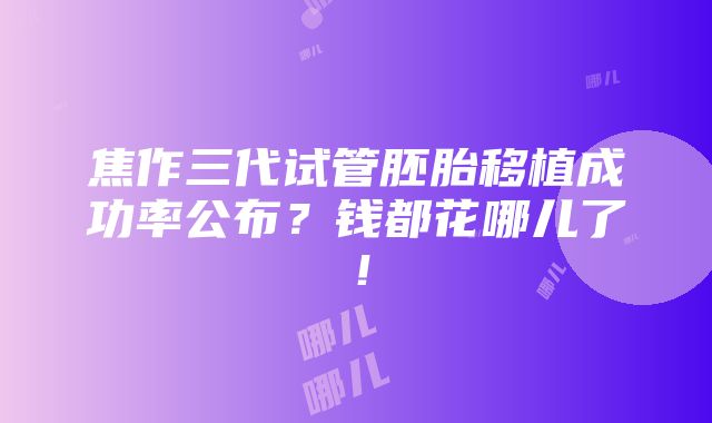 焦作三代试管胚胎移植成功率公布？钱都花哪儿了！