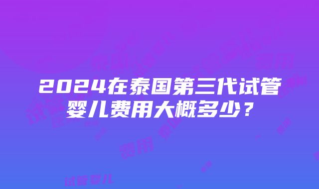 2024在泰国第三代试管婴儿费用大概多少？