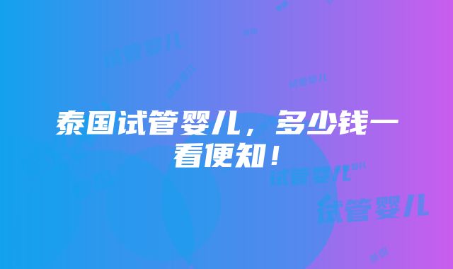 泰国试管婴儿，多少钱一看便知！