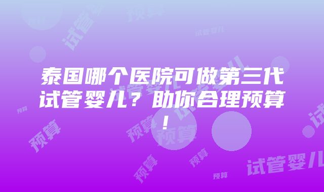 泰国哪个医院可做第三代试管婴儿？助你合理预算！