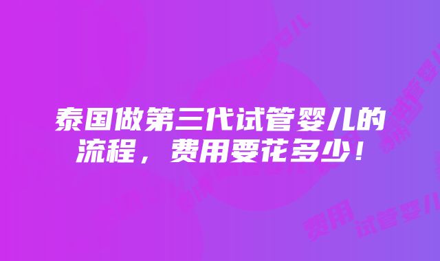 泰国做第三代试管婴儿的流程，费用要花多少！