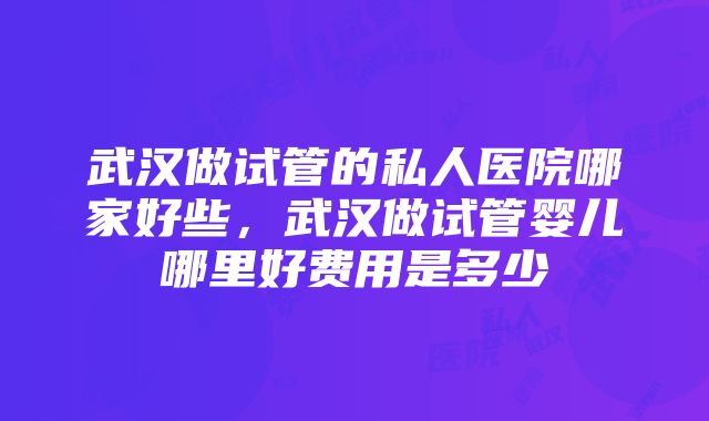 武汉做试管的私人医院哪家好些，武汉做试管婴儿哪里好费用是多少