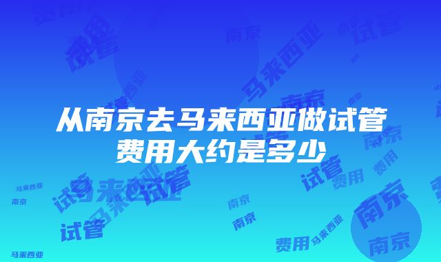 从南京去马来西亚做试管费用大约是多少