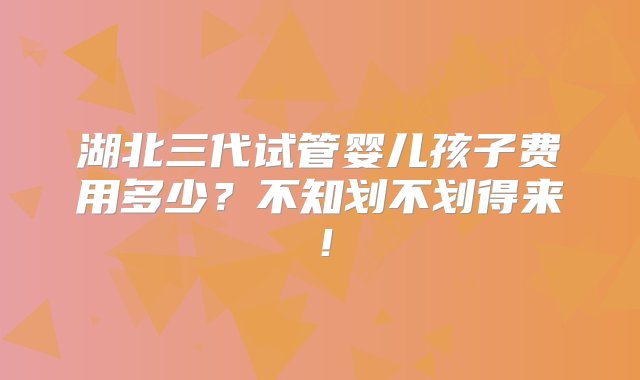 湖北三代试管婴儿孩子费用多少？不知划不划得来！